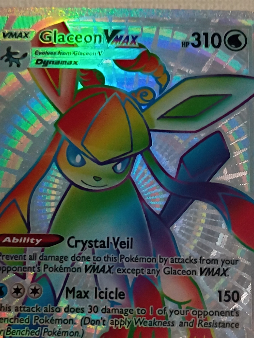 Glaceon VMAX Rainbow Holographic Card - Ice Blue/Green/Pink